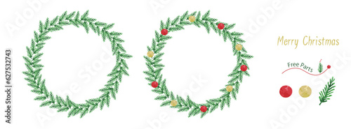 もみの木の葉で作ったクリスマスリース、ベクターイラスト