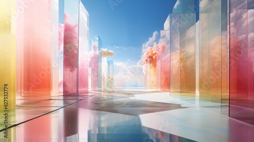 Step into Surreal Glass Rooms: Rainbow-Colored Ethereal Cloudscapes Create Enchanting Hyperrealistic Landscapes