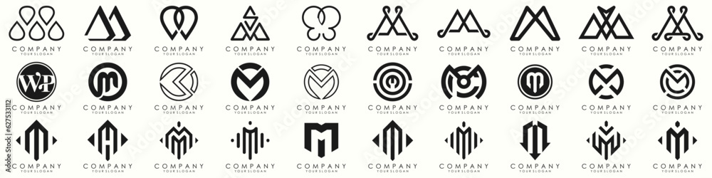 Set of letter M logo design vector. Collection of modern M letter design in black. Set of letter M logo design vector. Collection of modern M letter design in black.