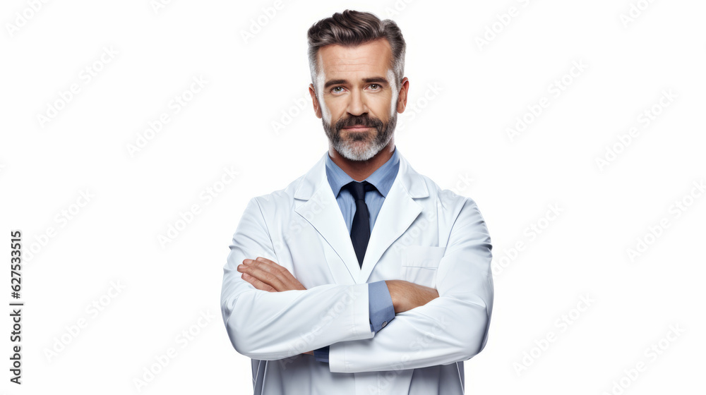 Cheerful mature doctor posing and smiling at camera, healthcare and medicine. Generated ai Cheerful mature doctor posing and smiling at camera, healthcare and medicine. Generated ai
