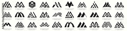 Set of letter M logo design vector. Collection of modern M letter design in black.