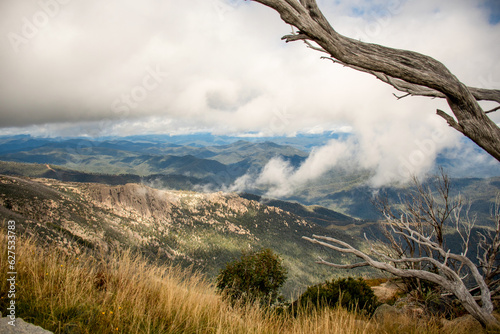 Mount Buffalo National Park, Victoria. Australia. Australian Alps views from the Horn picnic area. Mountains and clouds scenic view photo