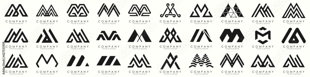 Set of letter M logo design vector. Collection of modern M letter design in black. Set of letter M logo design vector. Collection of modern M letter design in black.