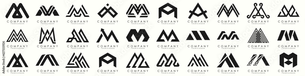 Set of letter M logo design vector. Collection of modern M letter design in black. Set of letter M logo design vector. Collection of modern M letter design in black.