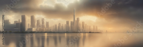Futuristic urban skyline,Fictional City Skyline,