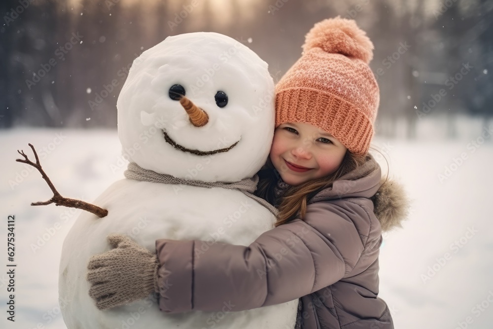 Kids decorating snowman together Kids decorating snowman together