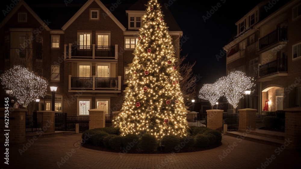 Festive Outdoor Holiday Display with Christmas Tree, Festive Lighting, and Seasonal Decorations, Creating a Beautifully Decorated Winter Wonderland. Generative AI Festive Outdoor Holiday Display with Christmas Tree, Festive Lighting, and Seasonal Decorations, Creating a Beautifully Decorated Winter Wonderland. Generative AI