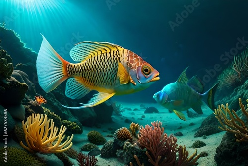 life of fishes under sea generated by AI tool