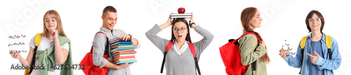 Collage of students on whit...