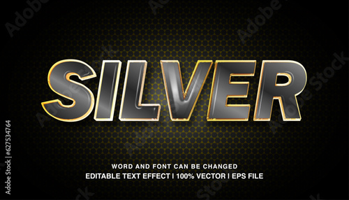 Silver editable text effect template, 3d bold glossy style typeface. premium vector
