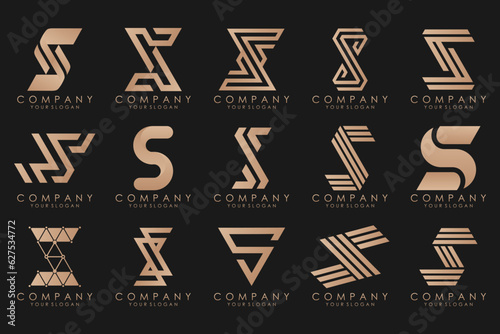 Abstract collection with letters S logo design. creative design logotype S with gold color.