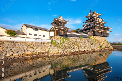 Nakatsu, Japan - Nov 26 2022: Nakatsu Castle known as one of the three mizujiro, or "castles on the sea", in Japan. The original castle was destroyed in the Meiji Restoration and rebuilt in 1964