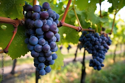 Autumn colors in vineyard , grapes