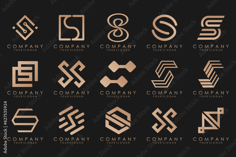 Abstract collection with letters S logo design. creative design logotype S with gold color. Abstract collection with letters S logo design. creative design logotype S with gold color.