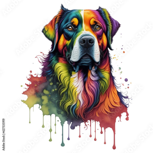 Watercolor Dog On A Transparent Or White Background. Abstract Portrait Colorful Dog Puppy Domestic Animals