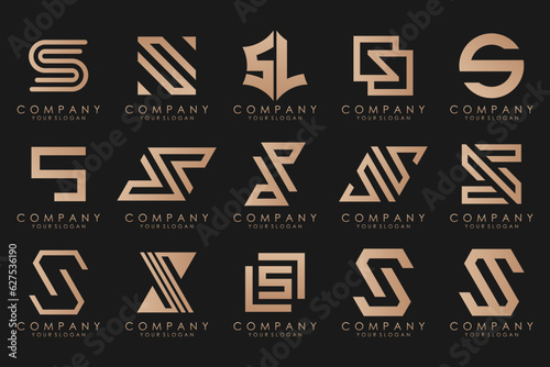 Abstract collection with letters S logo design. creative design logotype S with gold color.