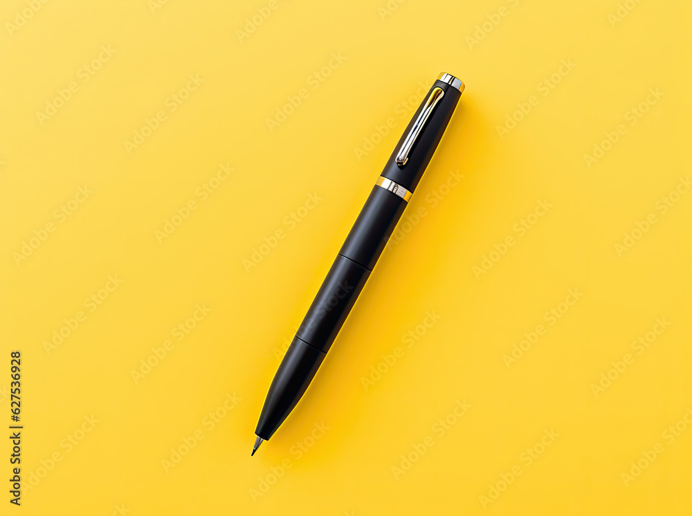 pen on yellow background