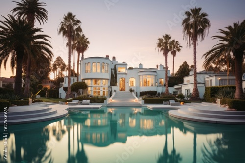 Conceptual Ai Generated Image California Dream Houses and lavish estates located within the city of Santa Monica, California.