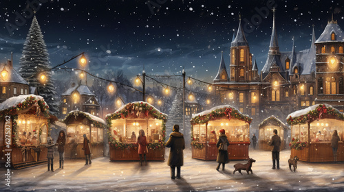 Christmas market illustration. generated ai.