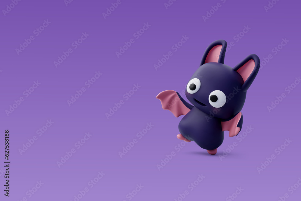 3d Vector Cute flying bat, Halloween holiday concept.