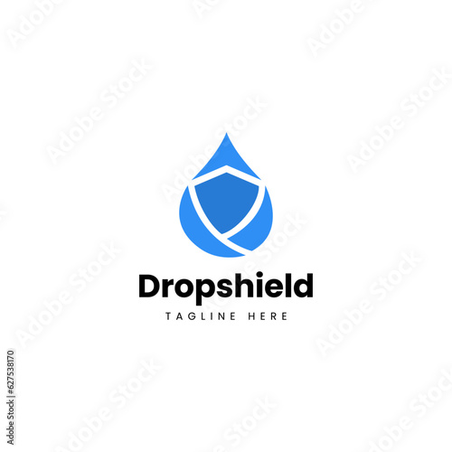 Drop water shield logo. Waterproof company design. Vector template