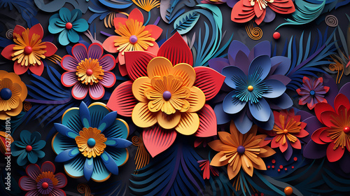 Bursting with Hope Colorful New Year Like a Flower Illustration Graphics and Background in Papercut Style. Generative AI