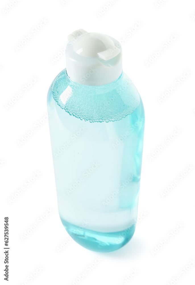 Bottle of micellar water on white background