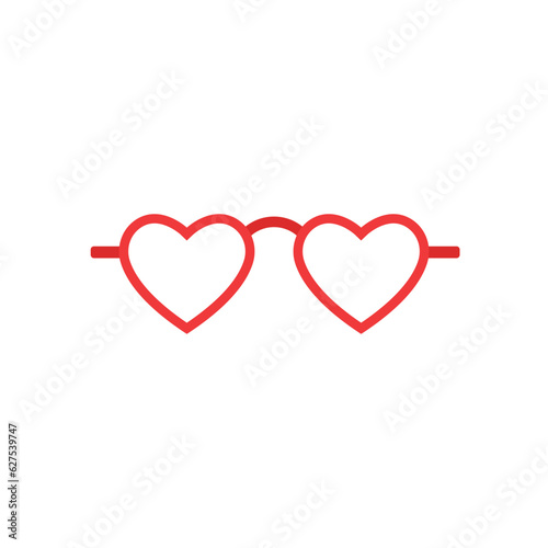 Red heart shape retro valentine's sunglasses isolated icon on white background.