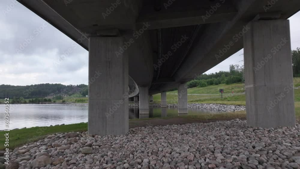Flying Under Farrisbrua Bridge In Larvik, Norway - drone shot Flying Under Farrisbrua Bridge In Larvik, Norway - drone shot