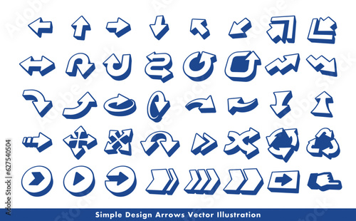 シンプルでクールな立体の矢印・方向指示記号のアローベクターアイコンイメージセット_青・ブルー・ビジネス