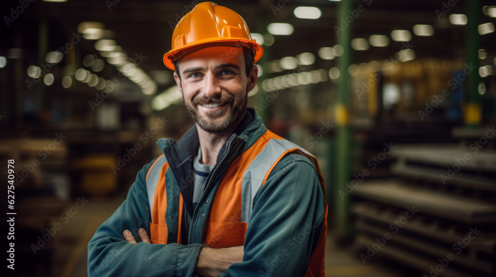 Cheerful young worker in hardhat and uniform. Trade workers concept. Cheerful young worker in hardhat and uniform. Trade workers concept.