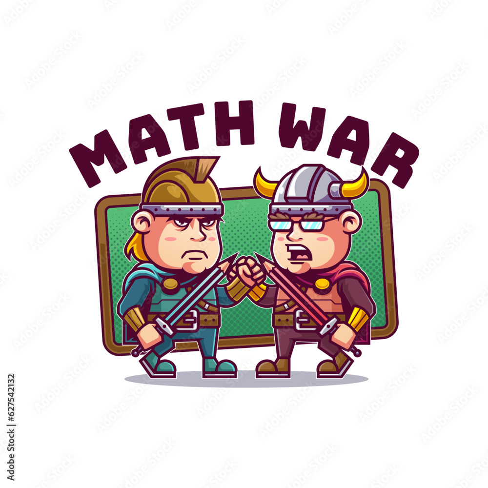 illustration of two cute vikings with pencil weapon illustration of two cute vikings with pencil weapon