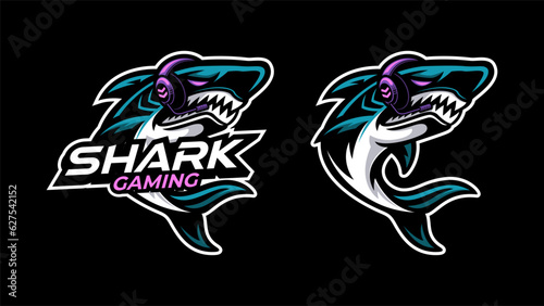 Illustration of shark wearing headset mascot