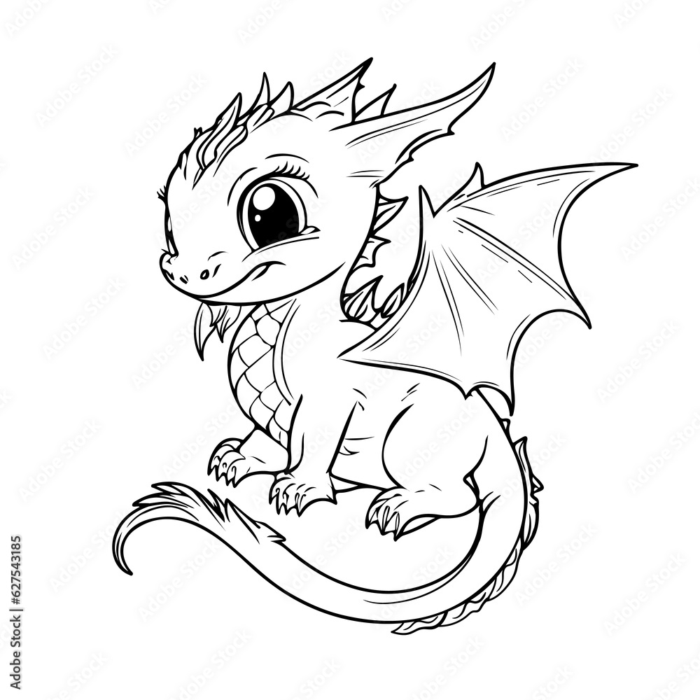 Hand drawing print education art character animal cute dragon outline