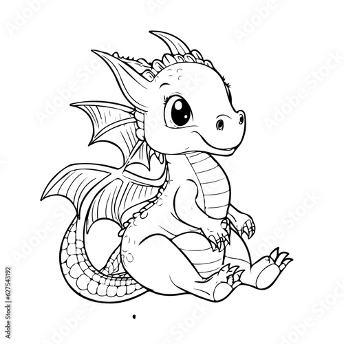 Hand drawing print education art character animal cute dragon outline black and white toy cartoon sketch happy coloring page and coloring books