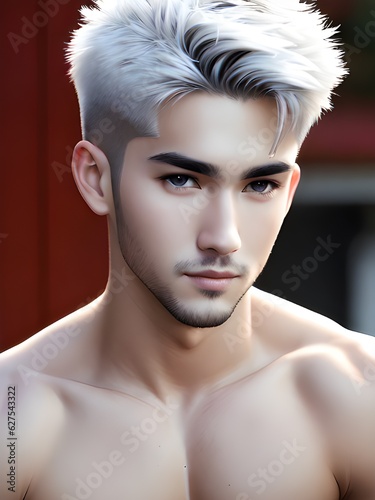 cute young man on blur background