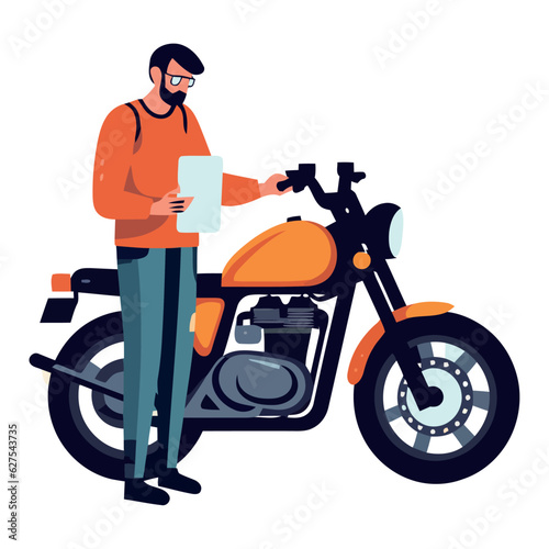 man biker with a motorcycle and paper