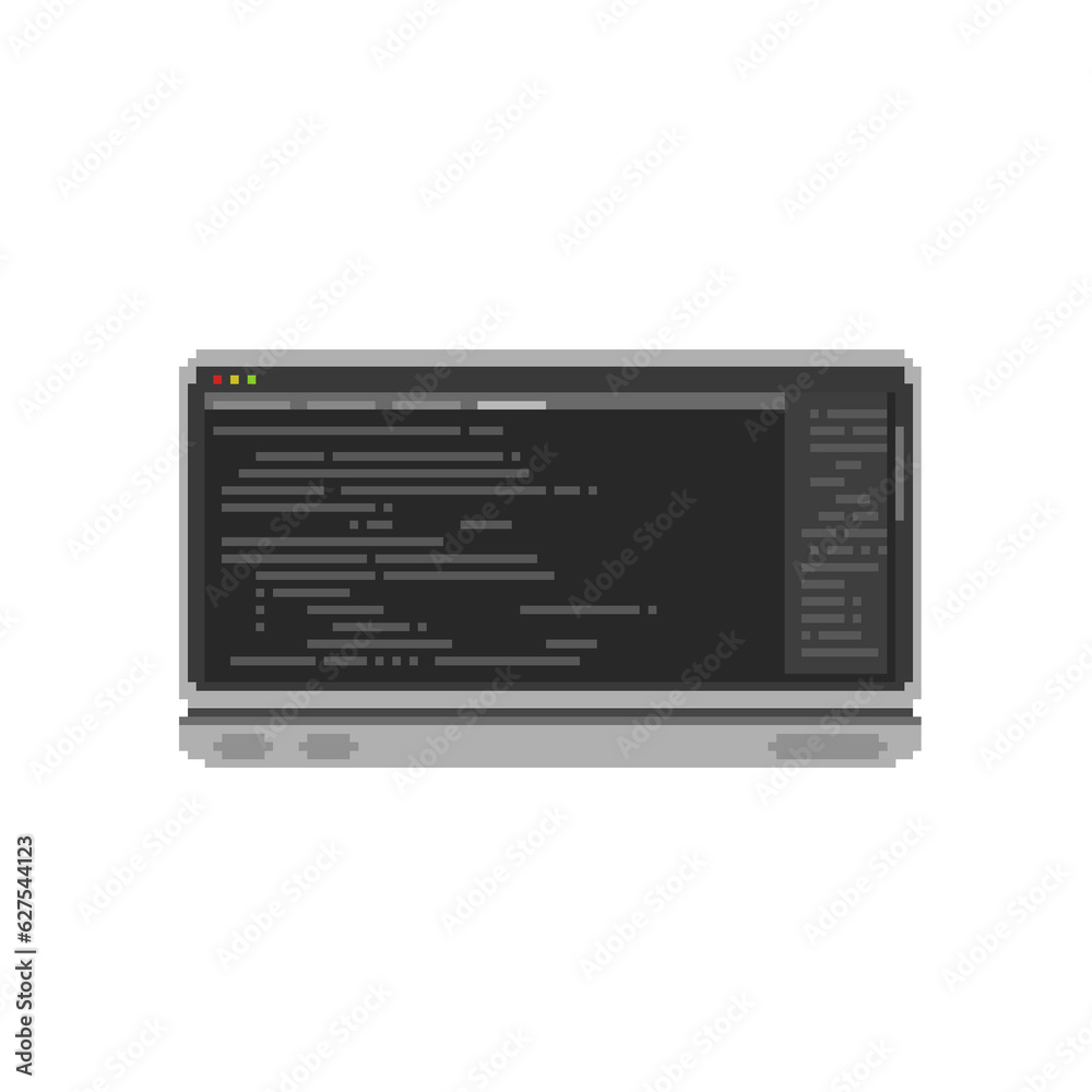 Fototapeta premium Laptop pixel art technology computer with coding editor programming icon concept