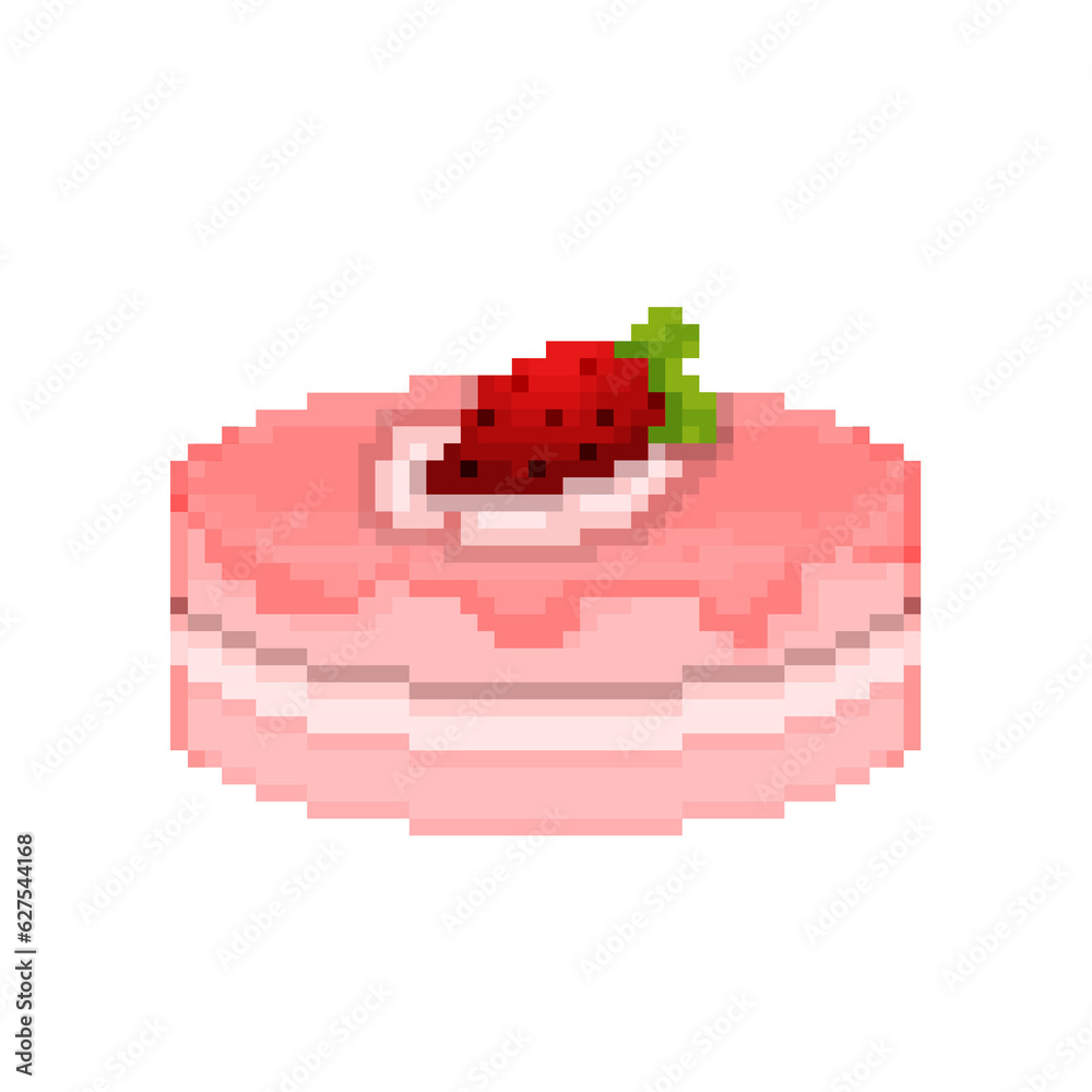 Cake strawberry pixel art food dessert icon asset game cherry illustration concept