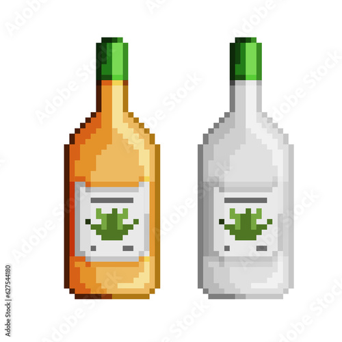 Bottles of tequila pixel art icon drinks mexican concept illustration