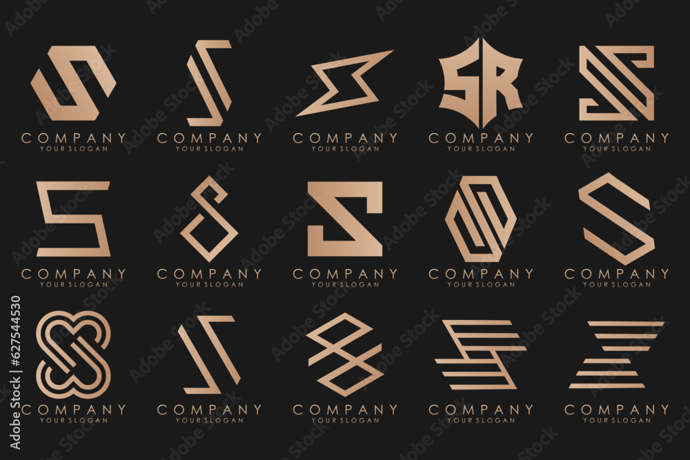 Abstract collection with letters S logo design. creative design logotype S with gold color. Abstract collection with letters S logo design. creative design logotype S with gold color.