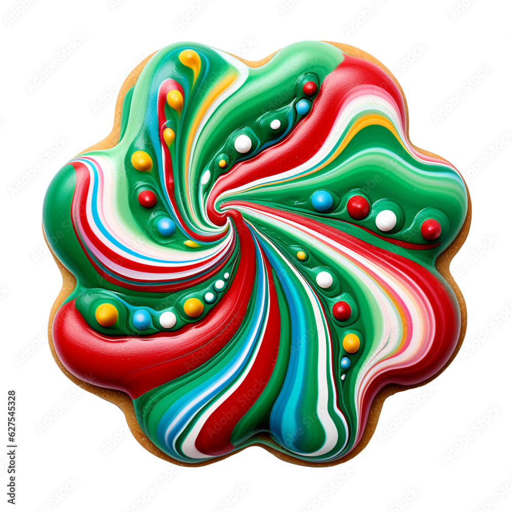 A colorful, abstract image of a Christmas cookie with icing on a white background. A colorful, abstract image of a Christmas cookie with icing on a white background.
