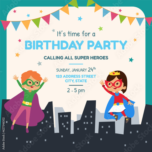 Superhero Themed Party Invitation Card Vector Illustration © artisticco
