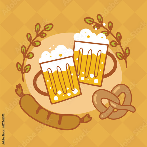Beer festival Element with sausage and pretzel.