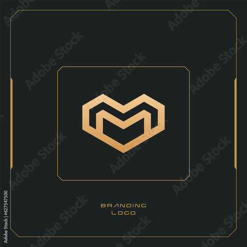 m letter heart shape logo vector trademark universal m logotype brand