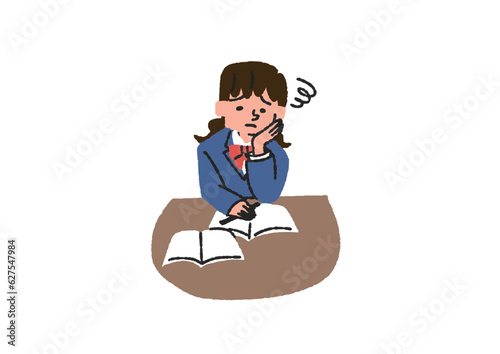 勉強がつまらない学生の女の子のイラスト
