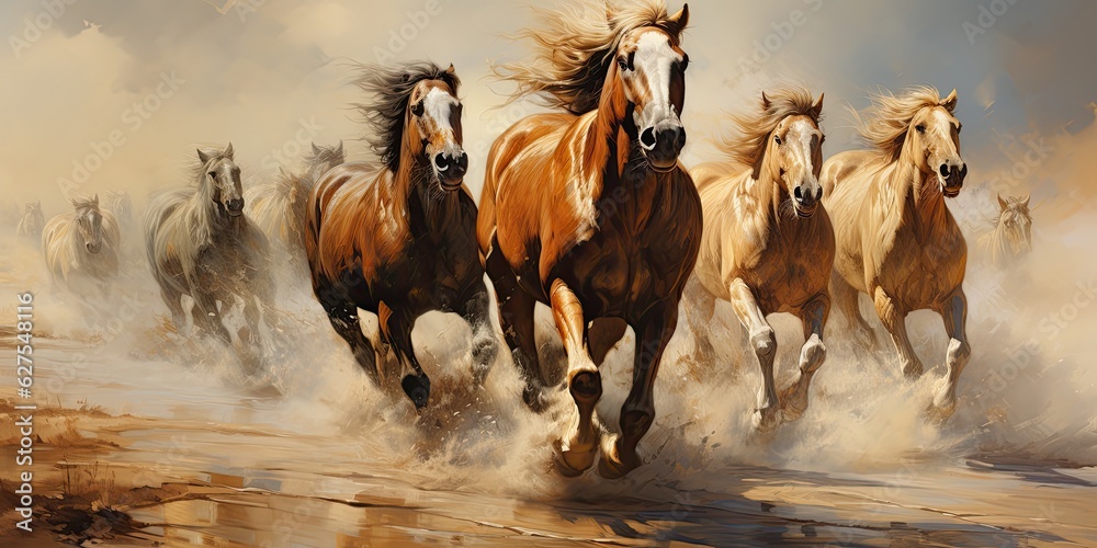 Obraz premium illustration of horses are running, generative AI