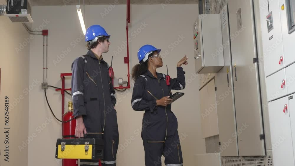 Engineers check control systems for the proper functioning of critical components such as air conditioning ducts, compressors, HVAC compressors, water tanks, and fire control systems. Engineers check control systems for the proper functioning of critical components such as air conditioning ducts, compressors, HVAC compressors, water tanks, and fire control systems.