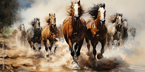 illustration of horses are running, generative AI