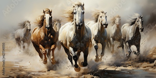illustration of horses are running, generative AI